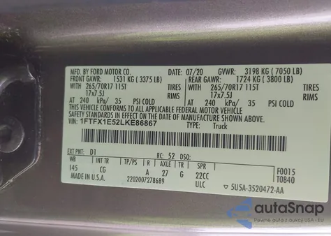 2020 Ford F150 Super Cab from USA, damaged, VIN 1FTFX1E52LKE86867